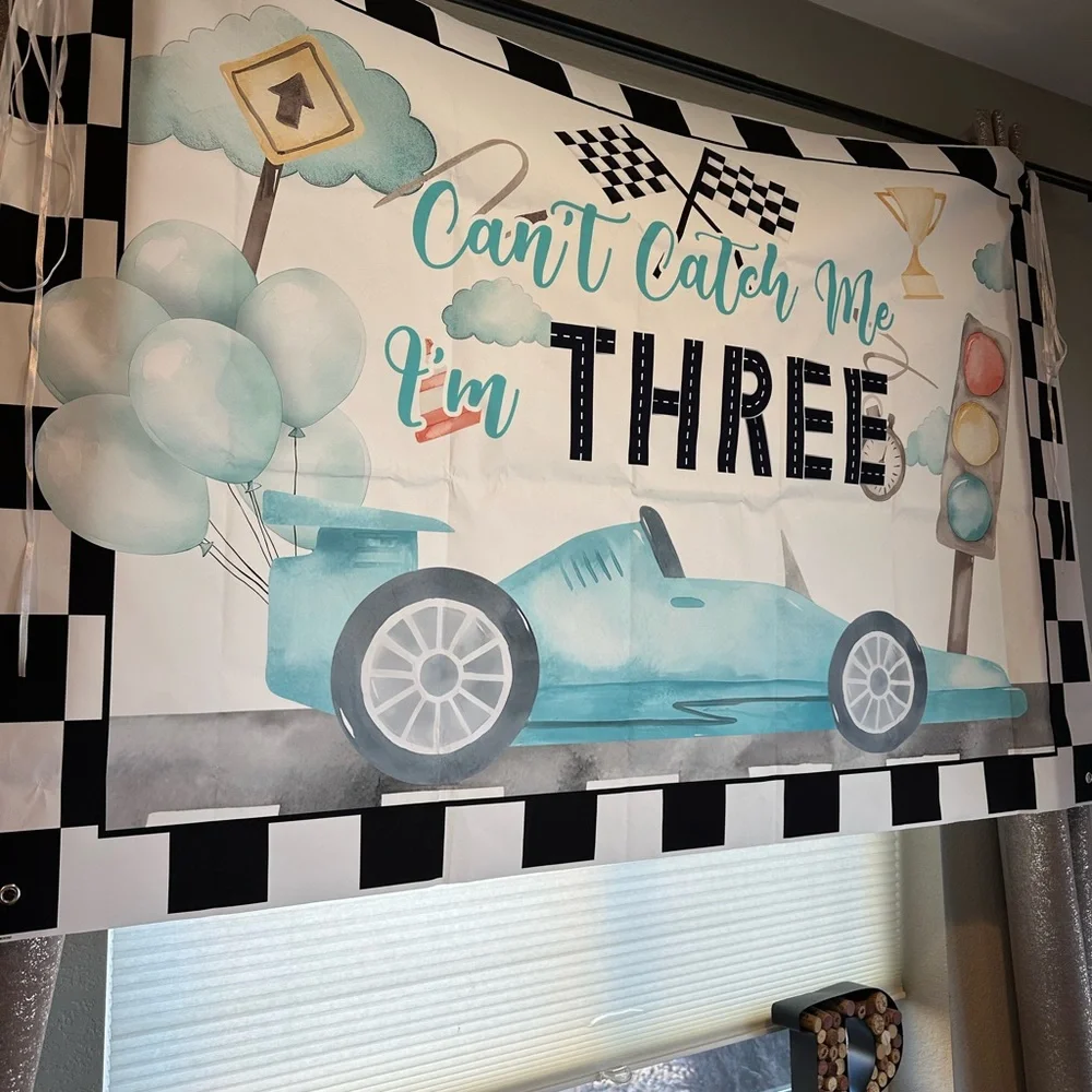 Blue and Black Tapestry with Racing Theme